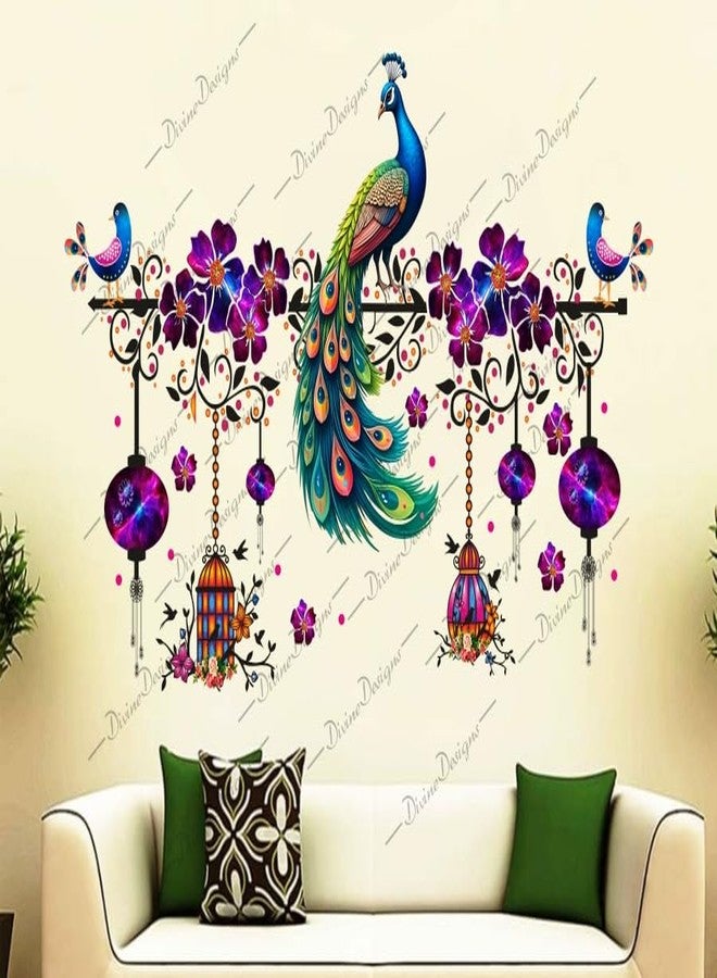 DivineDesigns ملصق حائط ذاتي اللصق من الفينيل PVC بتصميم طاووس وأزهار ملونة وأقفاص، من تصميم DivineDesigns، لتزيين المنزل/غرفة المعيشة (متعدد الألوان) - Image 1